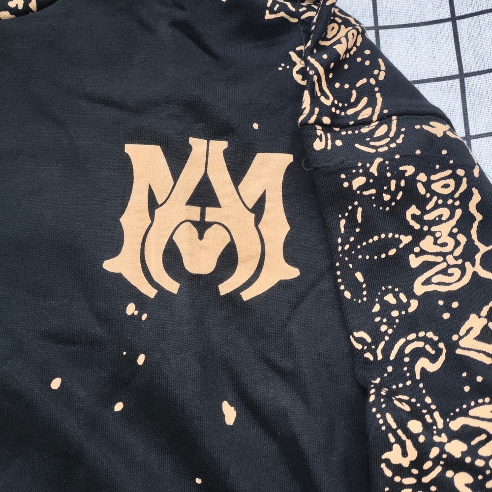 AMIRI Black Hoodie with Beige Bandana Print - Picture 2 of 8